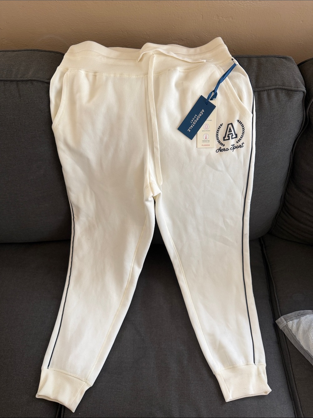 Aeropostale White Jogger Sweatpants with Navy Trim